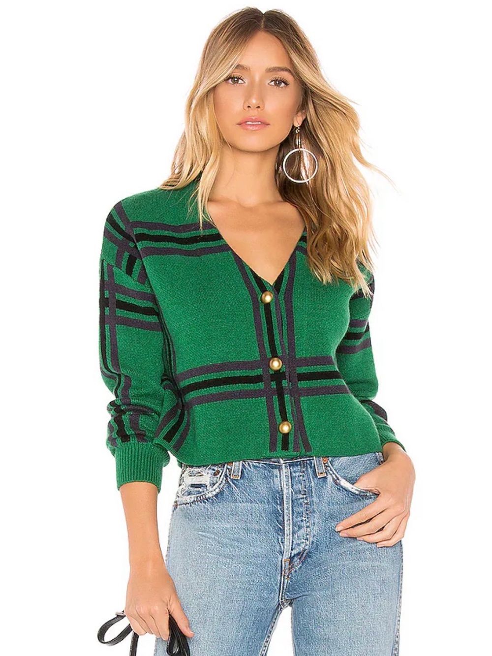 Tularosa Bellair Long Sleeve Button Front Cardigan in Green Plaid size S